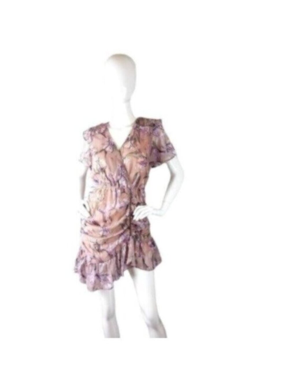 Foxiedox Lilac Ruched Asymmetrical Ruffle Trim Dress Size 4